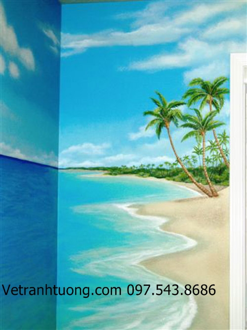 Vẽ tranh tường chủ đề Biển xanh, cát vàng